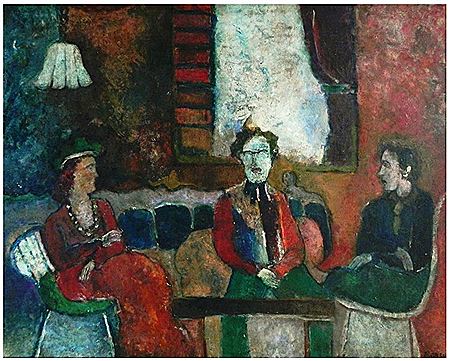 Three women in a living room