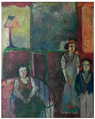Three figures in a living room, 1972