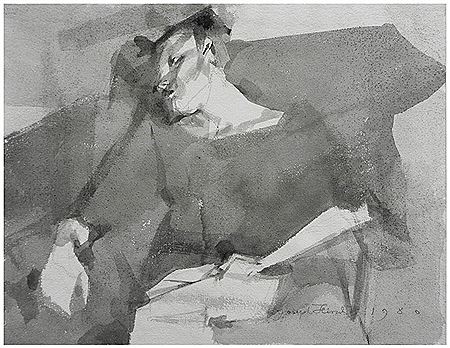 Sample artwork by Joseph Hirsch (1920 - 1997), known for ink on paper grotisque figure drawings, abstraction, graphics, still life - View similar artists and auction records