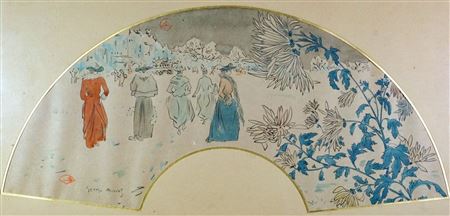 Elegant women watching the arrival of a carriage