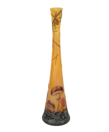 Daum Enameled Cameo Glass Mushroom Vase