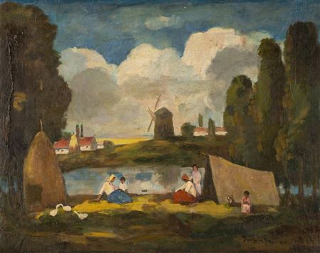 Figures in a Landscape with Windmill