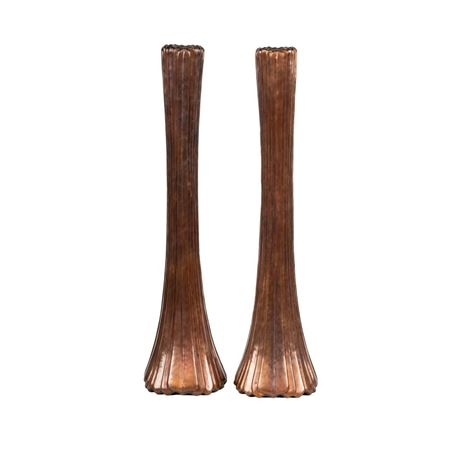 Pair of Copper Ribbed Vases