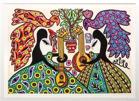 Deux musiciennes aux paons - 1991