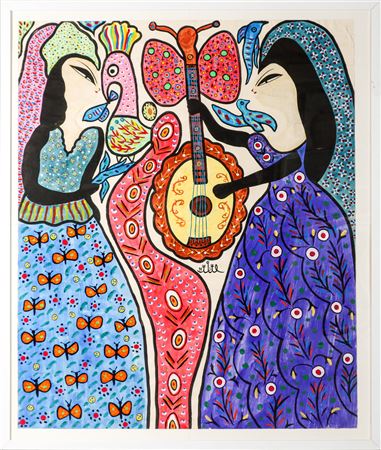 Deux musiciennes à la mandoline et au paon - 1991
