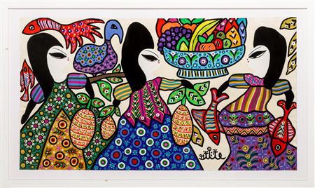 Trois femmes aux poissons et aux fruits - 1991