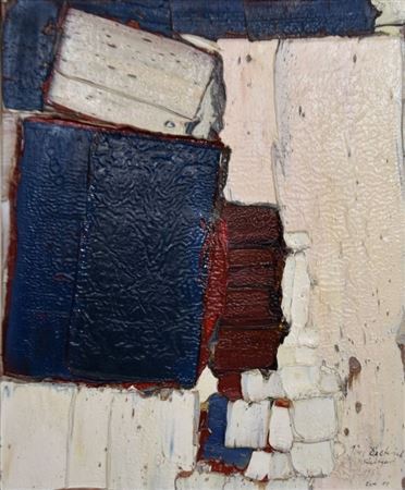 Abstract composition in white, blue and red