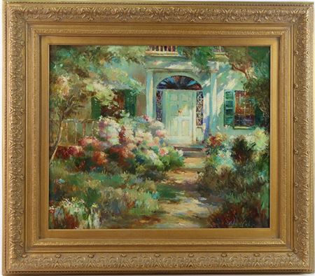 Lush walkway to grand door