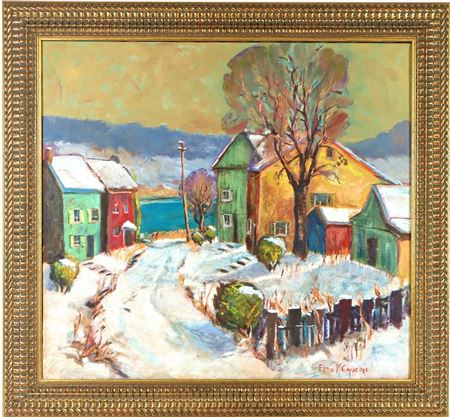 Impressionist Bucks County winter landscape with the river in the distance