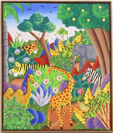Haitian Folk Art Jungle Scene