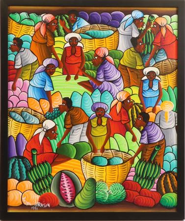 Haitian Folk Art Market Scene