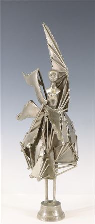 Surreal sculpture of a winged female form