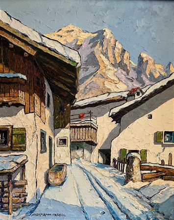 Wintersonne in einem bayerischen Gebirgsdorf, Ackermann-Pasegg, Oberammergau