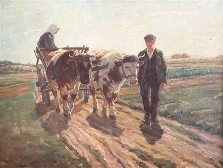 Ochsengespann auf dem Weg nach Hause