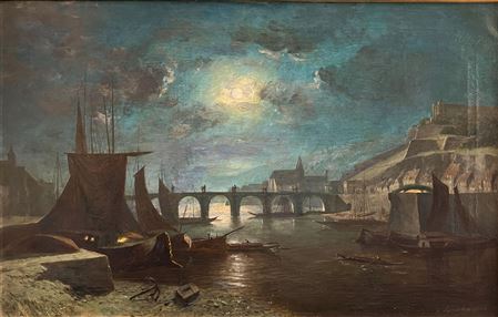 Blick über den Main auf die alte Mainbrücke, die Festung und das Käppele bei Vollmond by Franz Leinecker - Auction record, sale price, and art valuation. Compare with similar artists and explore comparable artworks.