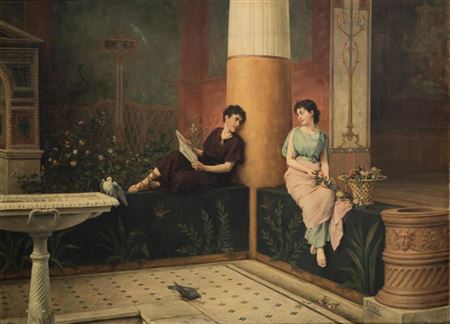 "Pompeian interior with a couple of lovers" by Alejo Blasco Vera - Auction record, sale price, and art valuation. Compare with similar artists and explore comparable artworks.