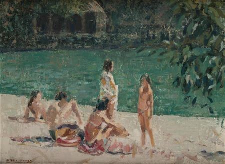 Children in a pond