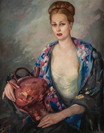 Portrait of a lady with a jug and shawl