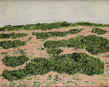 Landscape in green and ochre