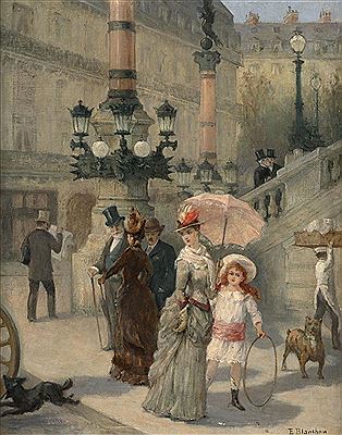 Elegante assemblée au pied de la rampe de l'Opéra rue Auber, Paris
