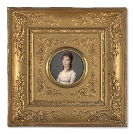 Portrait of Adélaïde Charlotte Hugresse de Melleville, née de Brossin de Méré, wearing a white dress