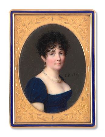 Portrait of a young lady in a blue dress