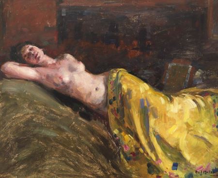 Nude with yellow shawl