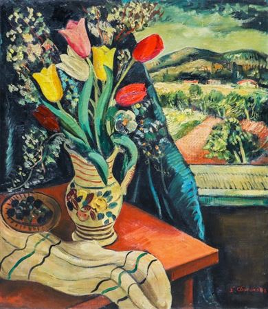 Vase with tulips in the Rhodopes