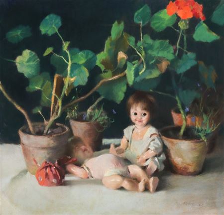 Geraniums and Dolls by Gyula Balint - Auction record, sale price, and art valuation. Compare with similar artists and explore comparable artworks.
