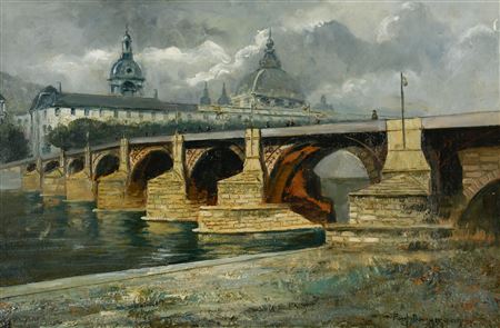 Lyon, le Rhône, l’ancien pont de la Guillotière et l'Hôtel Dieu