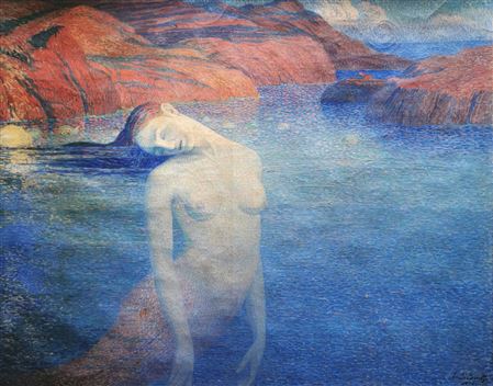 A siren in the blue flows