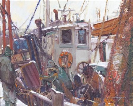 Fishing ship with crew