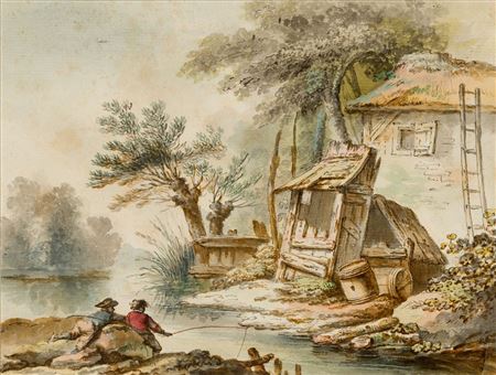 Boys Fishing by the Mill