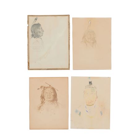 Three Drawings, including "Chef Black Coyote, Araphoe," 1899, "Standing Bull, Southern Cheyenne," 1899, and "Chief Red Clouds Own this Feather"