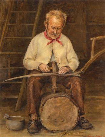 Appenzeller Bauer beim Dengelen (Herr Fritz Frischknecht)