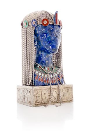 Egyptian Motif Metal Gemstone Bust Sculpture