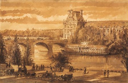 View of the Louvre with floating baths
