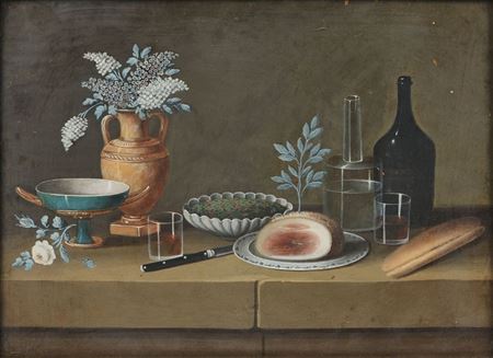 Still life on an entablature with a bird; Still life with hams (2)