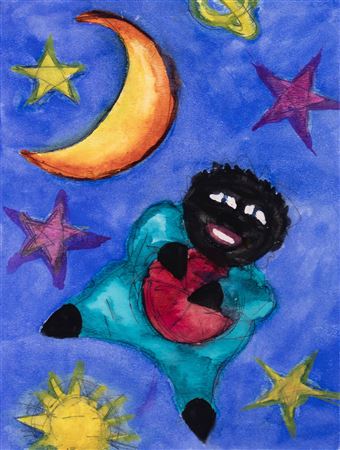 Floating Doll with Ball in the Galaxy
