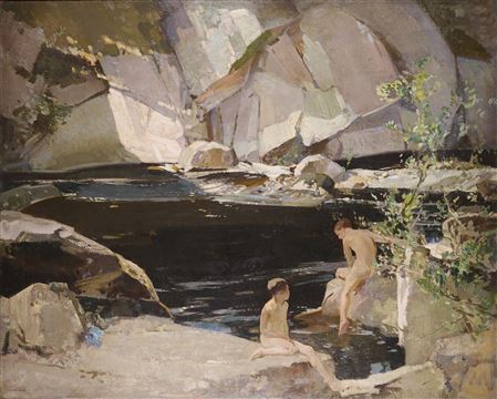 TWO BOYS BATHING IN A ROCKPOOL