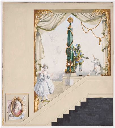 A THEATRICAL DESIGN WITH FIGURES IN COSTUMES OF THE COMEDIA DELL'ARTE