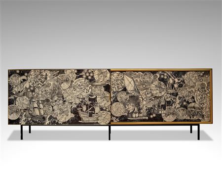 Monumental and Unique Nautical Sliding Door Cabinet