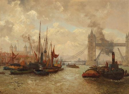 A pair of views on the Thames: One towards St Pauls and another towards Tower Bridge