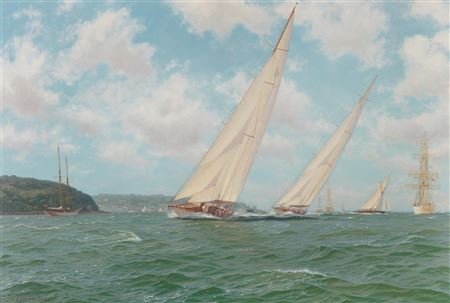 Shamrock V well ahead of Candida off Cowes