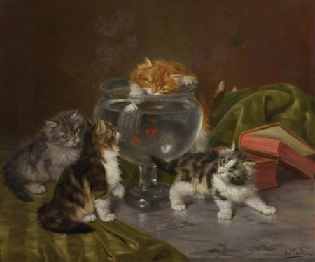 Cats at play by Daniel Merlin - Auction record, sale price, and art valuation. Compare with similar artists and explore comparable artworks.
