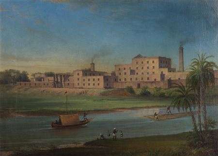 View of a jute mill on the Hooghly River, Calcutta