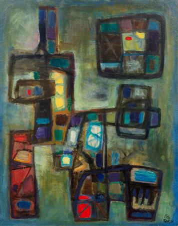 Abstract Couple with Dog