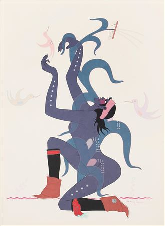 Sample artwork by Gerald Nailor (1917 - 1952), known for native figure, genre, wildlife, mural - View similar artists and auction records