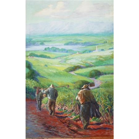 Plantation Workers at Red Hill Looking Towards the End of Pearl Harbor, O?ahu