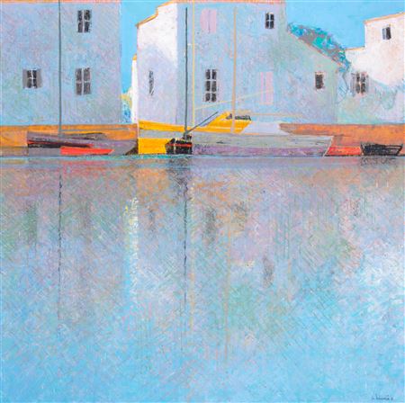 Mediterranean port scene by Andre Bourrie - Auction record, sale price, and art valuation. Compare with similar artists and explore comparable artworks.